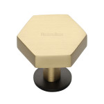 M Marcus Heritage Brass Hexagon Design Cabinet Knob with Rose 32mm